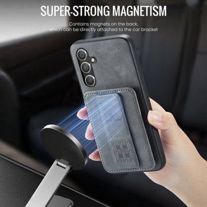 For Samsung Galaxy A54 5G Fierre Shann Oil Wax Cow Leather Card Holder Back Phone Case(Grey)