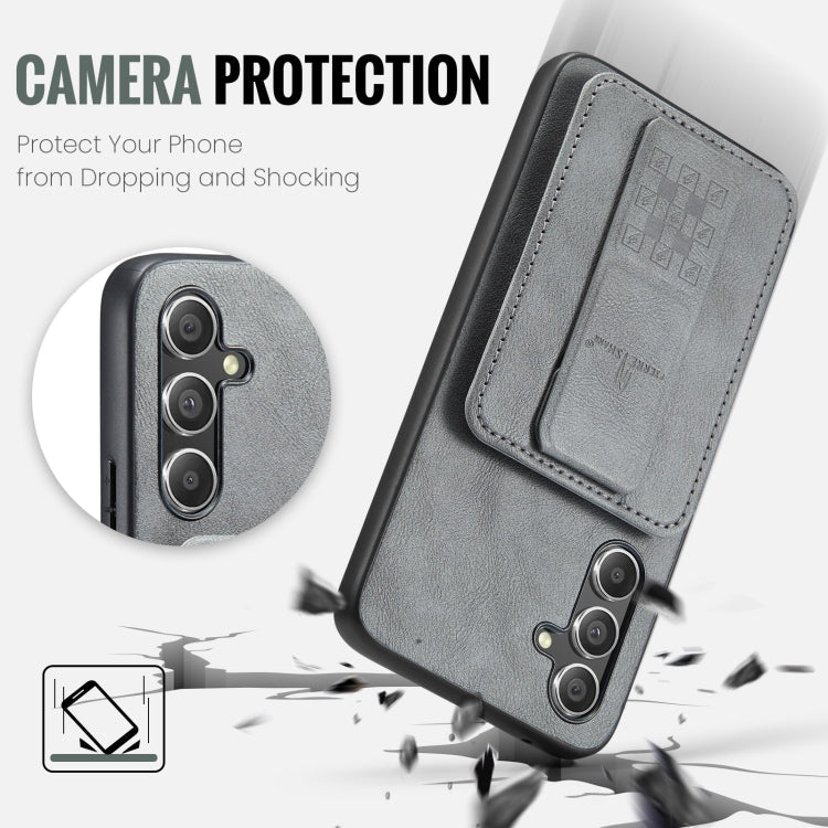For Samsung Galaxy A54 5G Fierre Shann Oil Wax Cow Leather Card Holder Back Phone Case(Grey)