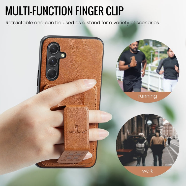 For Samsung Galaxy A54 5G Fierre Shann Oil Wax Cow Leather Card Holder Back Phone Case(Brown)