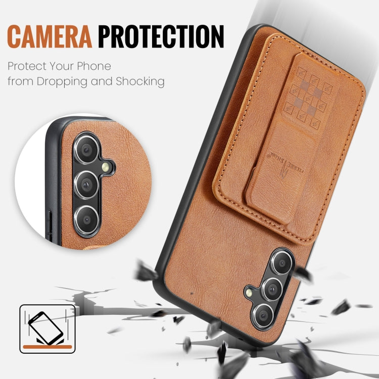 For Samsung Galaxy A54 5G Fierre Shann Oil Wax Cow Leather Card Holder Back Phone Case(Brown)