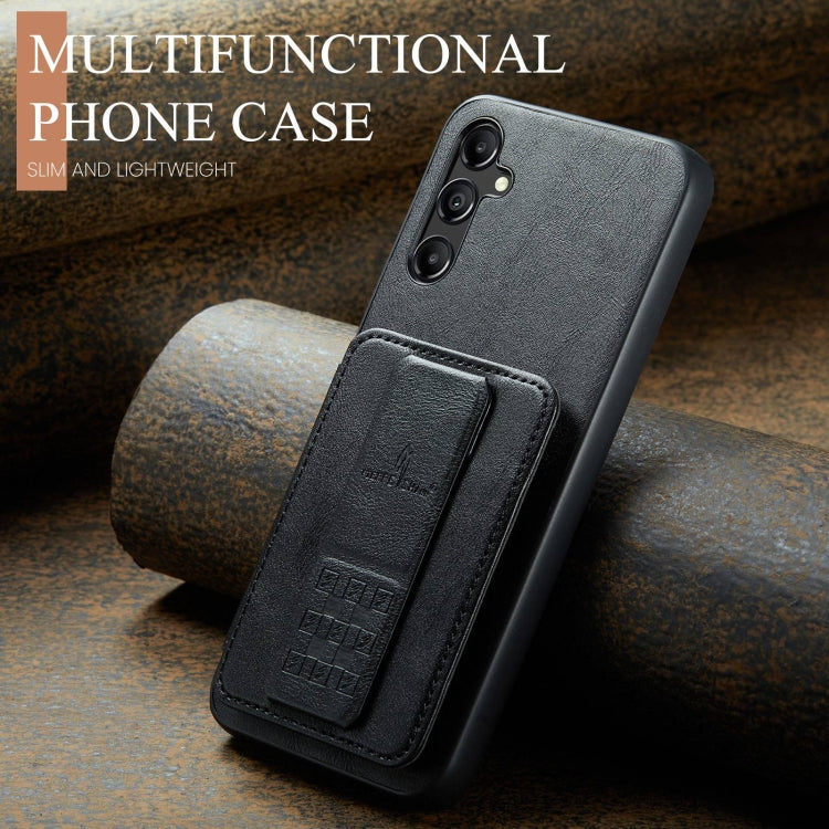 For Samsung Galaxy A55 5G Fierre Shann Oil Wax Cow Leather Card Holder Back Phone Case(Black)