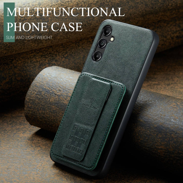 Pour Samsung Galaxy A55 5G Fierre Shann Étui de téléphone arrière en cuir de vachette ciré avec porte-cartes (vert)