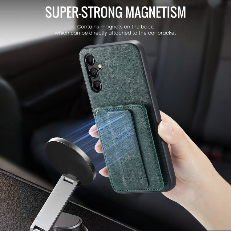 Pour Samsung Galaxy A55 5G Fierre Shann Étui de téléphone arrière en cuir de vachette ciré avec porte-cartes (vert)