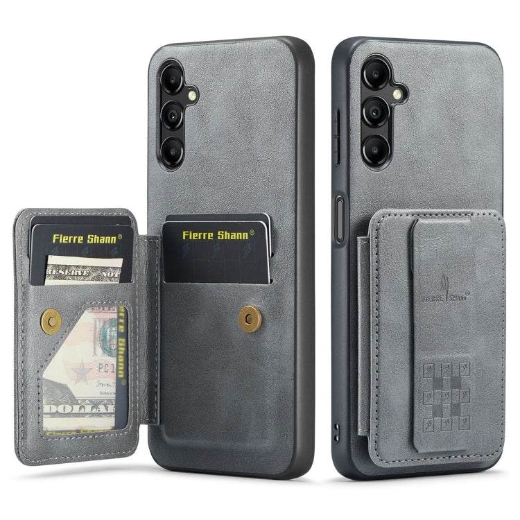 Pour Samsung Galaxy A55 5G Fierre Shann Étui de téléphone arrière en cuir de vachette ciré avec porte-cartes (Gris)