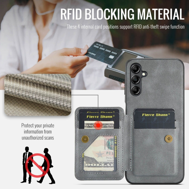 Pour Samsung Galaxy A55 5G Fierre Shann Étui de téléphone arrière en cuir de vachette ciré avec porte-cartes (Gris)