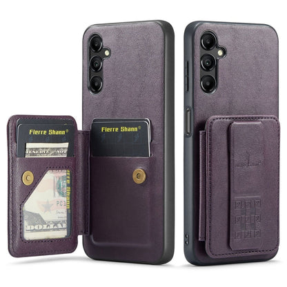 For Samsung Galaxy A55 5G Fierre Shann Oil Wax Cow Leather Card Holder Back Phone Case(Purple)