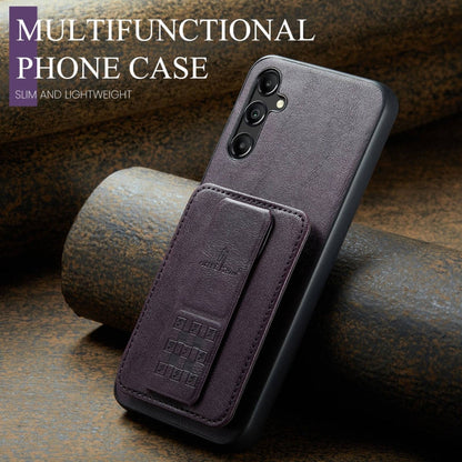 For Samsung Galaxy A55 5G Fierre Shann Oil Wax Cow Leather Card Holder Back Phone Case(Purple)