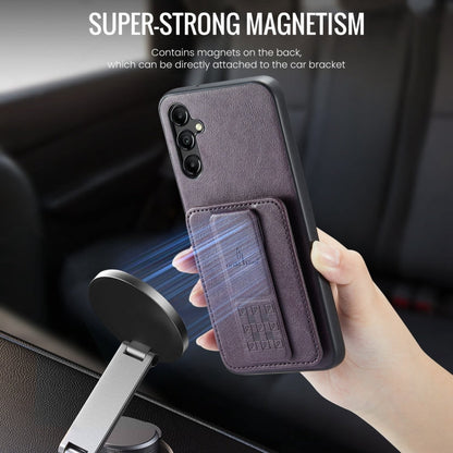 For Samsung Galaxy A55 5G Fierre Shann Oil Wax Cow Leather Card Holder Back Phone Case(Purple)