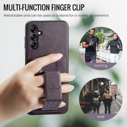 For Samsung Galaxy A55 5G Fierre Shann Oil Wax Cow Leather Card Holder Back Phone Case(Purple)