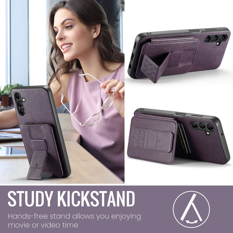 For Samsung Galaxy A55 5G Fierre Shann Oil Wax Cow Leather Card Holder Back Phone Case(Purple)
