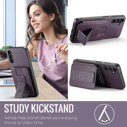 For Samsung Galaxy A55 5G Fierre Shann Oil Wax Cow Leather Card Holder Back Phone Case(Purple)