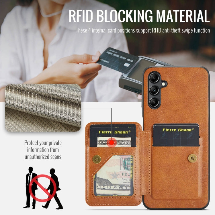 For Samsung Galaxy A55 5G Fierre Shann Oil Wax Cow Leather Card Holder Back Phone Case(Brown)