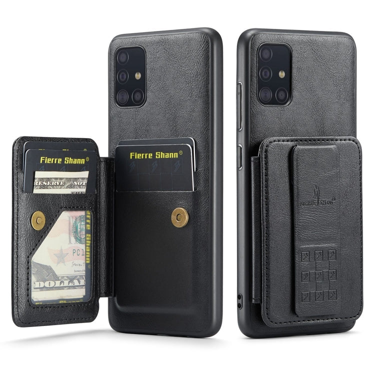 Pour Samsung Galaxy A71 4G Étui de téléphone arrière Fierre Shann en cuir de vachette ciré avec porte-cartes (Noir)