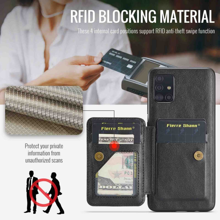 Pour Samsung Galaxy A71 4G Étui de téléphone arrière Fierre Shann en cuir de vachette ciré avec porte-cartes (Noir)