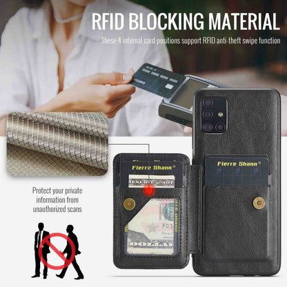 Pour Samsung Galaxy A71 4G Étui de téléphone arrière Fierre Shann en cuir de vachette ciré avec porte-cartes (Noir)