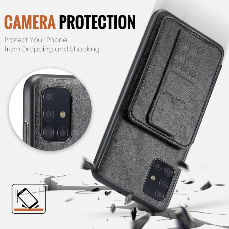 Pour Samsung Galaxy A71 4G Étui de téléphone arrière Fierre Shann en cuir de vachette ciré avec porte-cartes (Noir)