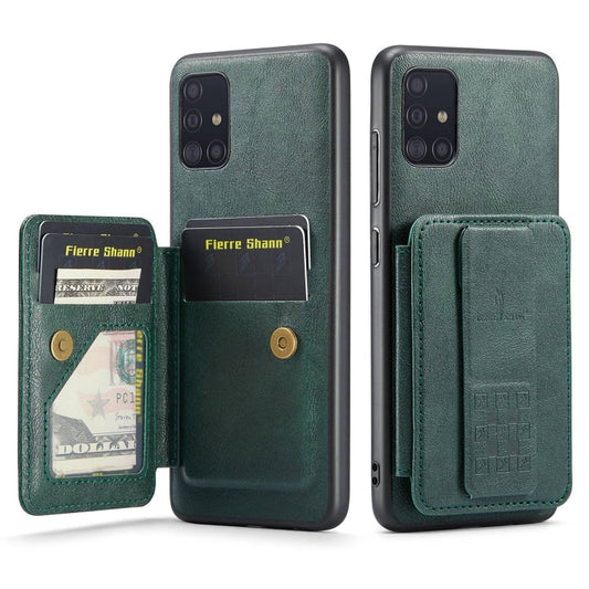 Pour Samsung Galaxy A71 4G Fierre Shann en cuir de vachette ciré porte-cartes coque arrière (Vert)