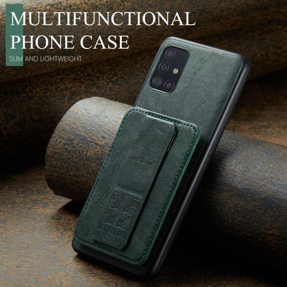 For Samsung Galaxy A71 4G Fierre Shann Oil Wax Cow Leather Card Holder Back Phone Case(Green)