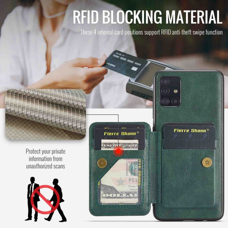 For Samsung Galaxy A71 4G Fierre Shann Oil Wax Cow Leather Card Holder Back Phone Case(Green)