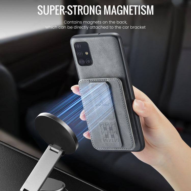 For Samsung Galaxy A71 4G Fierre Shann Oil Wax Cow Leather Card Holder Back Phone Case(Grey)