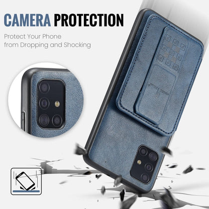 Pour Samsung Galaxy A71 4G Étui de téléphone arrière en cuir de vachette ciré Fierre Shann avec porte-cartes (Bleu)