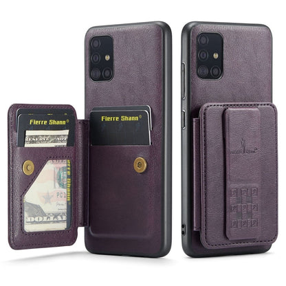 For Samsung Galaxy A71 4G Fierre Shann Oil Wax Cow Leather Card Holder Back Phone Case(Purple)