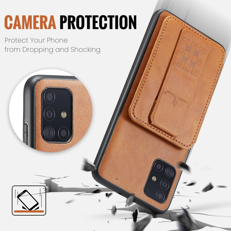 For Samsung Galaxy A71 4G Fierre Shann Oil Wax Cow Leather Card Holder Back Phone Case(Brown)
