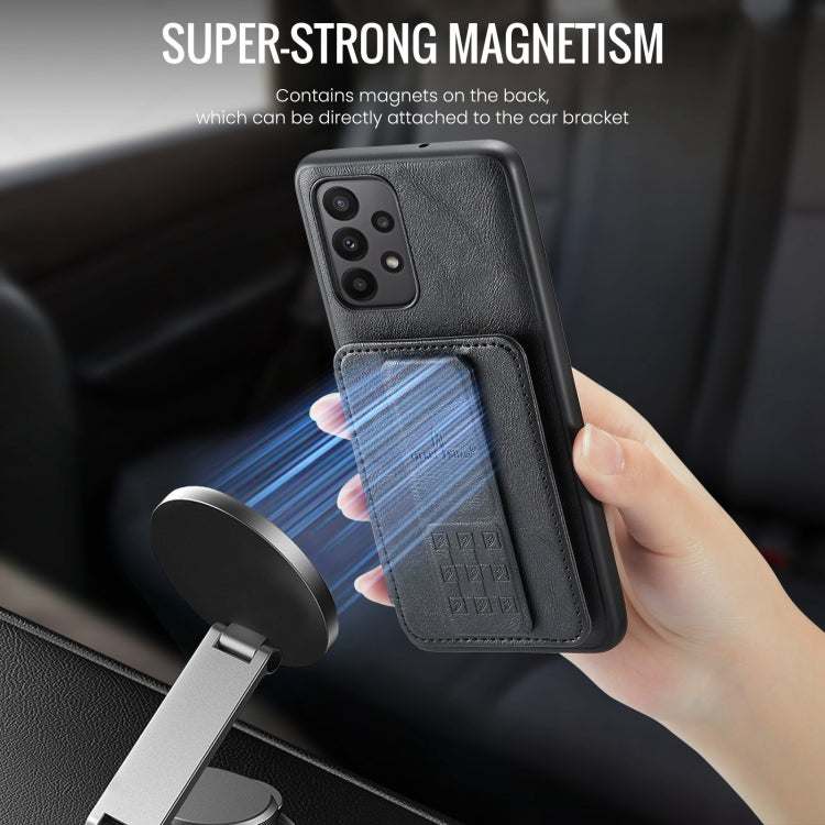 For Samsung Galaxy A73 Fierre Shann Oil Wax Cow Leather Card Holder Back Phone Case(Black)