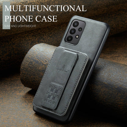 For Samsung Galaxy A73 Fierre Shann Oil Wax Cow Leather Card Holder Back Phone Case(Grey)