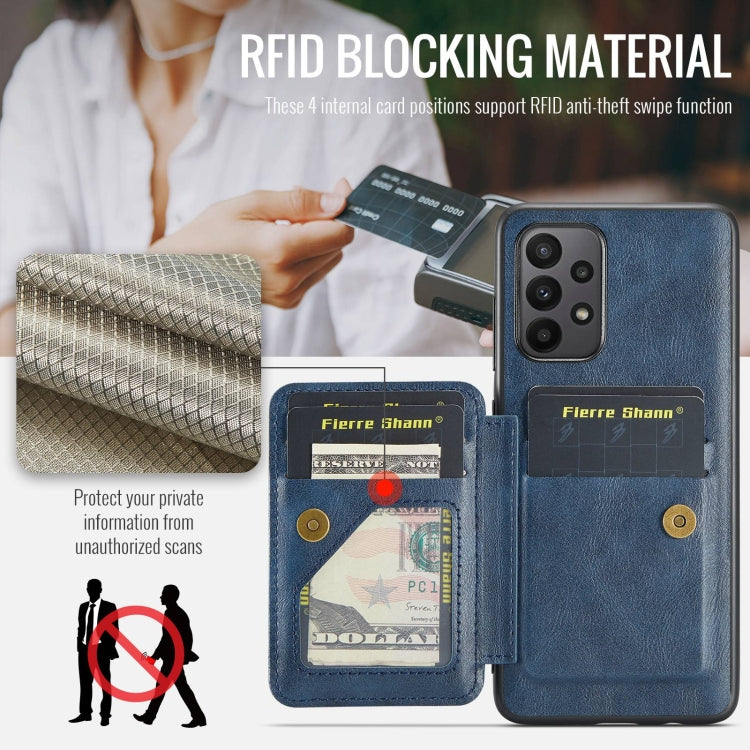 For Samsung Galaxy A73 Fierre Shann Oil Wax Cow Leather Card Holder Back Phone Case(Blue)