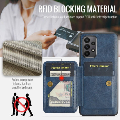For Samsung Galaxy A73 Fierre Shann Oil Wax Cow Leather Card Holder Back Phone Case(Blue)
