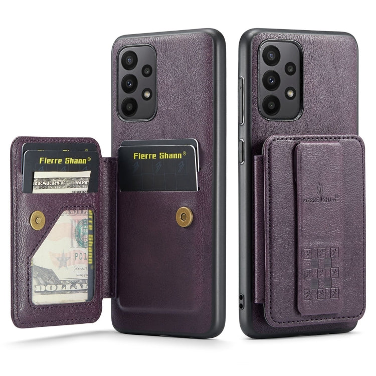For Samsung Galaxy A73 Fierre Shann Oil Wax Cow Leather Card Holder Back Phone Case(Purple)