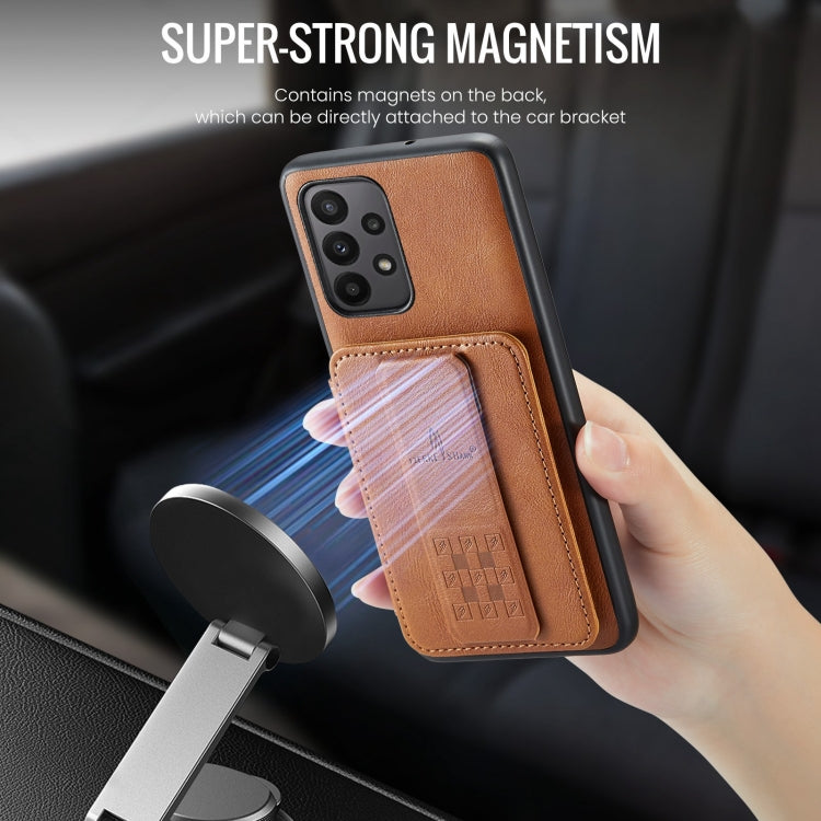 Pour Samsung Galaxy A73 Fierre Shann, étui de téléphone arrière en cuir de vachette ciré avec porte-cartes (marron)