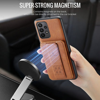 Pour Samsung Galaxy A73 Fierre Shann, étui de téléphone arrière en cuir de vachette ciré avec porte-cartes (marron)