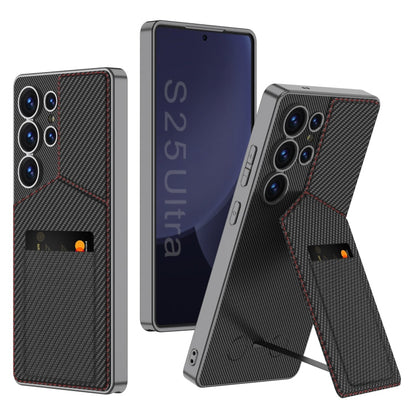 For Samsung Galaxy S25 Ultra 5G GKK Rotor Bracket Recessed Card Bag Full Coverage Phone Case(Carbon Fibre Texture)