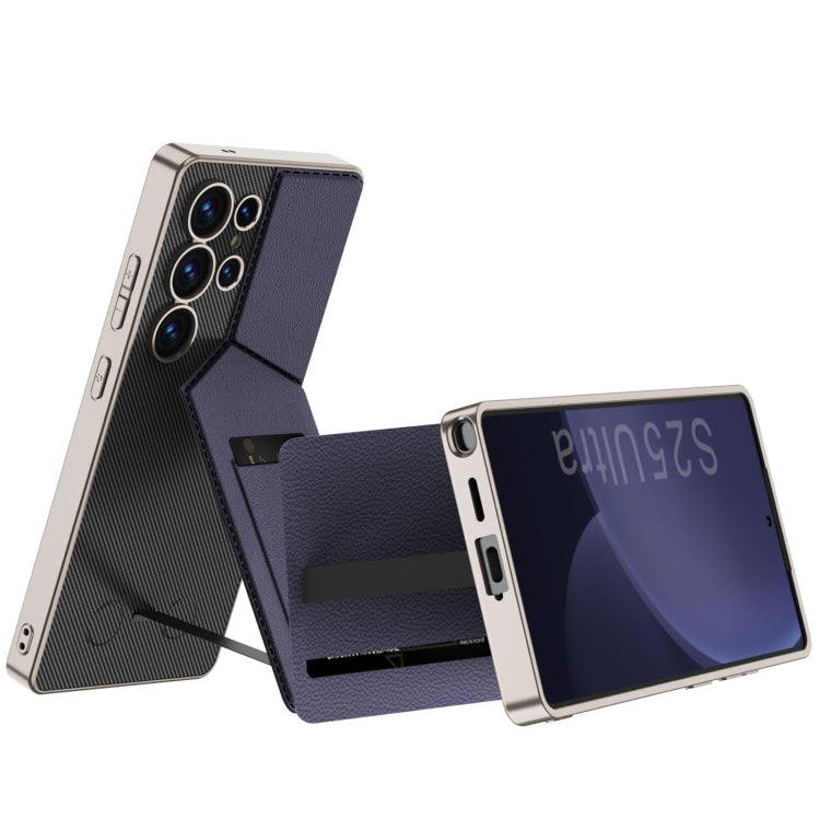 For Samsung Galaxy S25 Ultra 5G GKK Rotor Bracket Recessed Card Bag Full Coverage Phone Case(Carbon Fibre Texture)