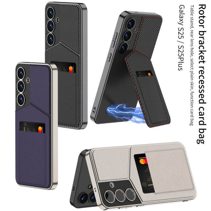 For Samsung Galaxy S25 5G GKK Rotor Bracket Recessed Card Bag Full Coverage Phone Case(Grey)