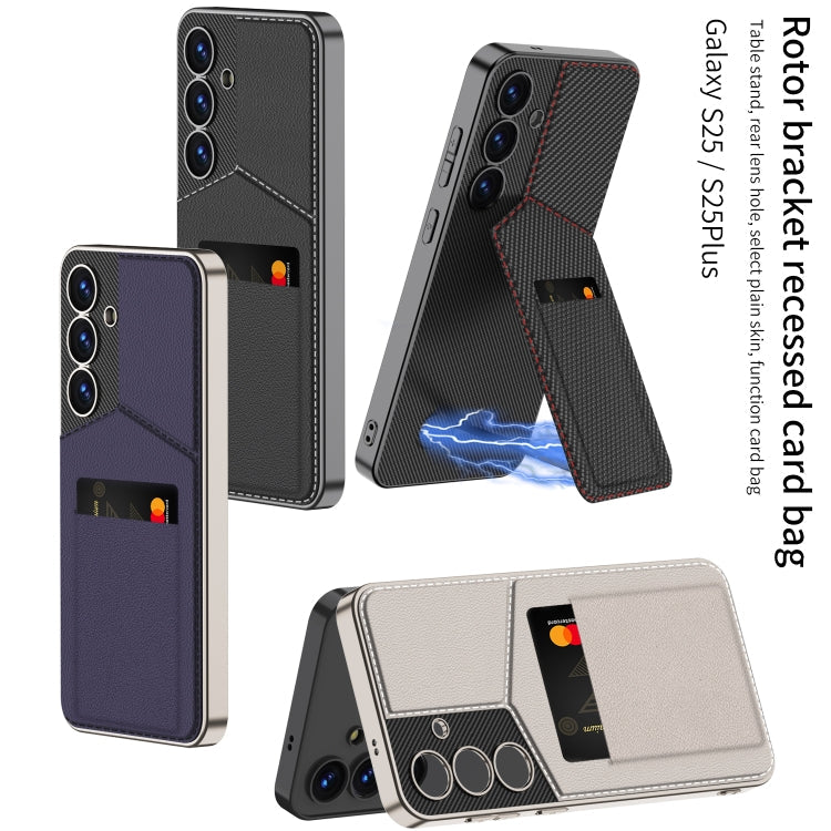 For Samsung Galaxy S25+ 5G GKK Rotor Bracket Recessed Card Bag Full Coverage Phone Case(Purple)