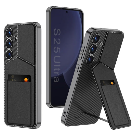For Samsung Galaxy S25+ 5G GKK Rotor Bracket Recessed Card Bag Full Coverage Phone Case(Black)