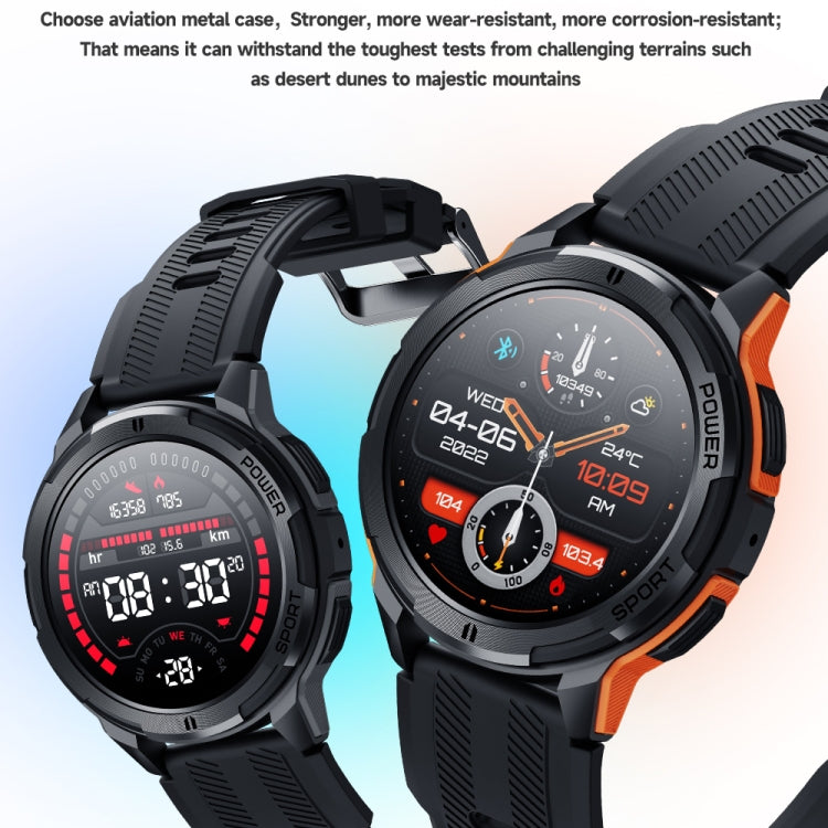 Montre connectée d'extérieur LEMFO C25 avec écran rond HD de 1,43 pouces, prend en charge la détection d'oxygène dans le sang et le rappel sédentaire (Noir Gris)