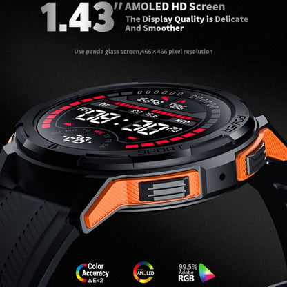 Montre connectée d'extérieur LEMFO C25 avec écran rond HD de 1,43 pouces, prend en charge la détection d'oxygène dans le sang et le rappel sédentaire (Noir Gris)