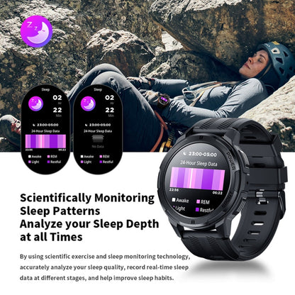 Montre connectée d'extérieur LEMFO C25 avec écran rond HD de 1,43 pouces, prend en charge la détection d'oxygène dans le sang et le rappel sédentaire (Noir Gris)
