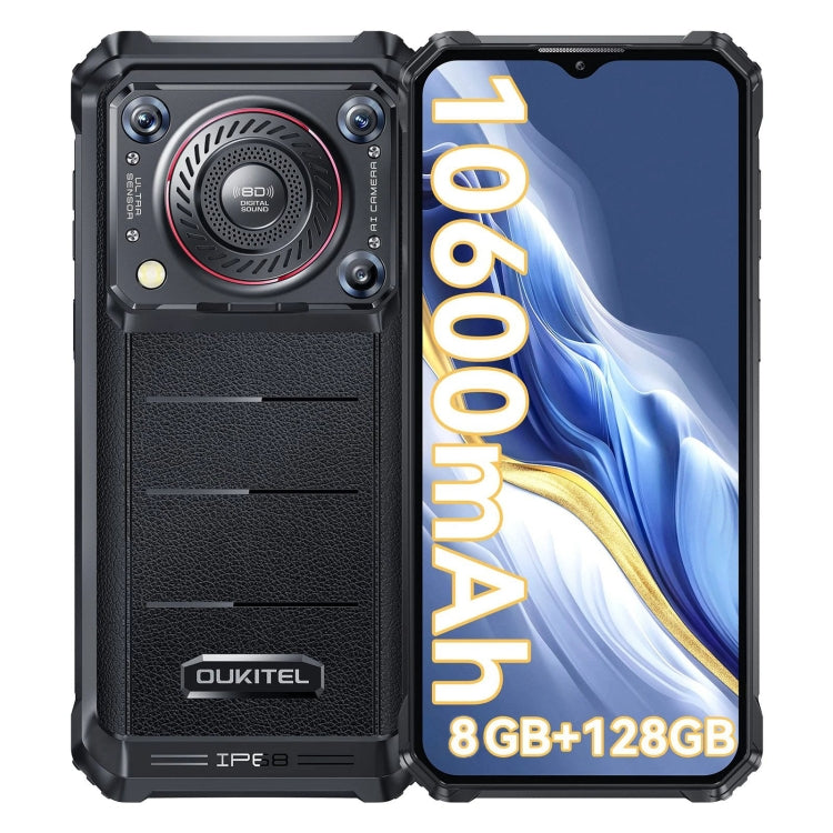 [HK Warehouse] Oukitel WP36, 8GB+128GB, IP68/IP69K, Fingerprint Identification, 10600mAh, 6.52 inch MediaTek MT8788 Octa Core, NFC, OTG, Network: 4G(Black)