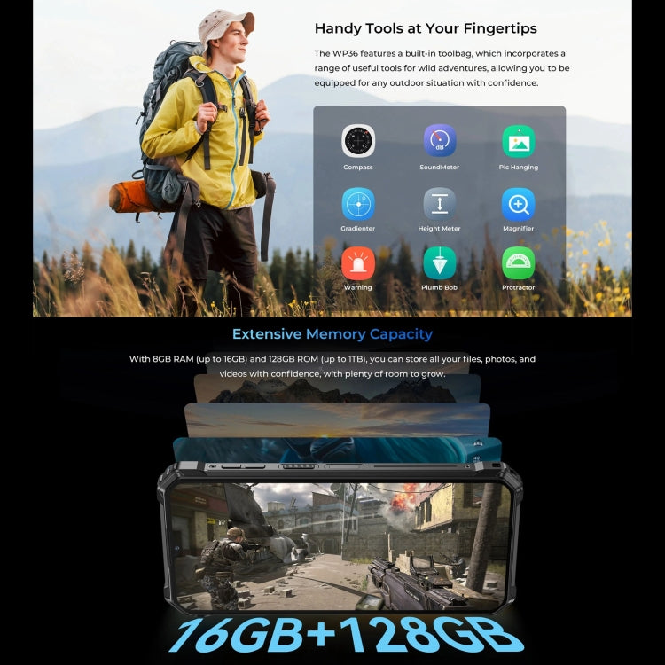 [HK Warehouse] Oukitel WP36, 8GB+128GB, IP68/IP69K, Fingerprint Identification, 10600mAh, 6.52 inch MediaTek MT8788 Octa Core, NFC, OTG, Network: 4G(Black)
