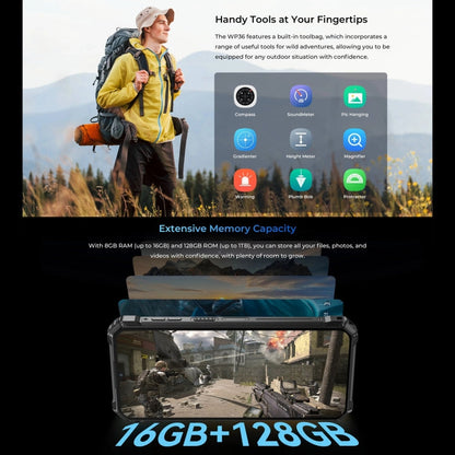 [HK Warehouse] Oukitel WP36, 8GB+128GB, IP68/IP69K, Fingerprint Identification, 10600mAh, 6.52 inch MediaTek MT8788 Octa Core, NFC, OTG, Network: 4G(Black)