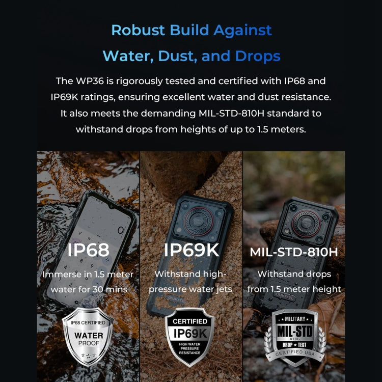 [HK Warehouse] Oukitel WP36, 8GB+128GB, IP68/IP69K, Fingerprint Identification, 10600mAh, 6.52 inch MediaTek MT8788 Octa Core, NFC, OTG, Network: 4G(Black)