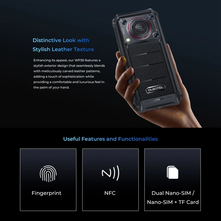 [HK Warehouse] Oukitel WP36, 8GB+128GB, IP68/IP69K, Fingerprint Identification, 10600mAh, 6.52 inch MediaTek MT8788 Octa Core, NFC, OTG, Network: 4G(Black)