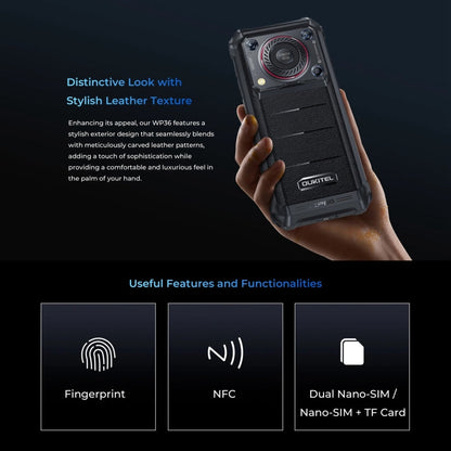 [HK Warehouse] Oukitel WP36, 8GB+128GB, IP68/IP69K, Fingerprint Identification, 10600mAh, 6.52 inch MediaTek MT8788 Octa Core, NFC, OTG, Network: 4G(Black)