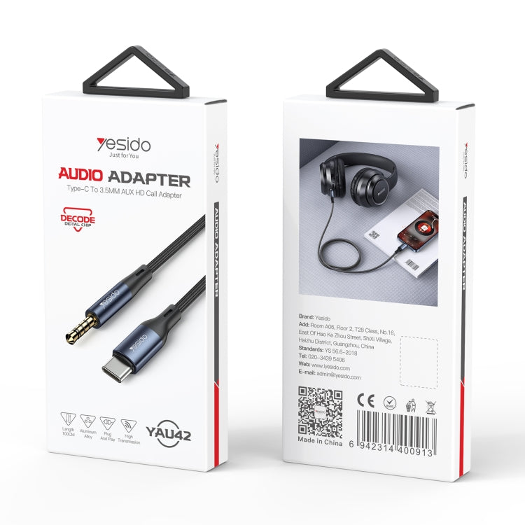 Yesido YAU42 USB-C/Type-C to 3.5mm AUX Audio Adapter Cable, Length: 1m(Black)