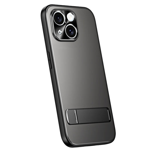 For iPhone 15 R-JUST RJ-61 Electroplating Frosted TPU + PC Phone Case with Holder(Grey)